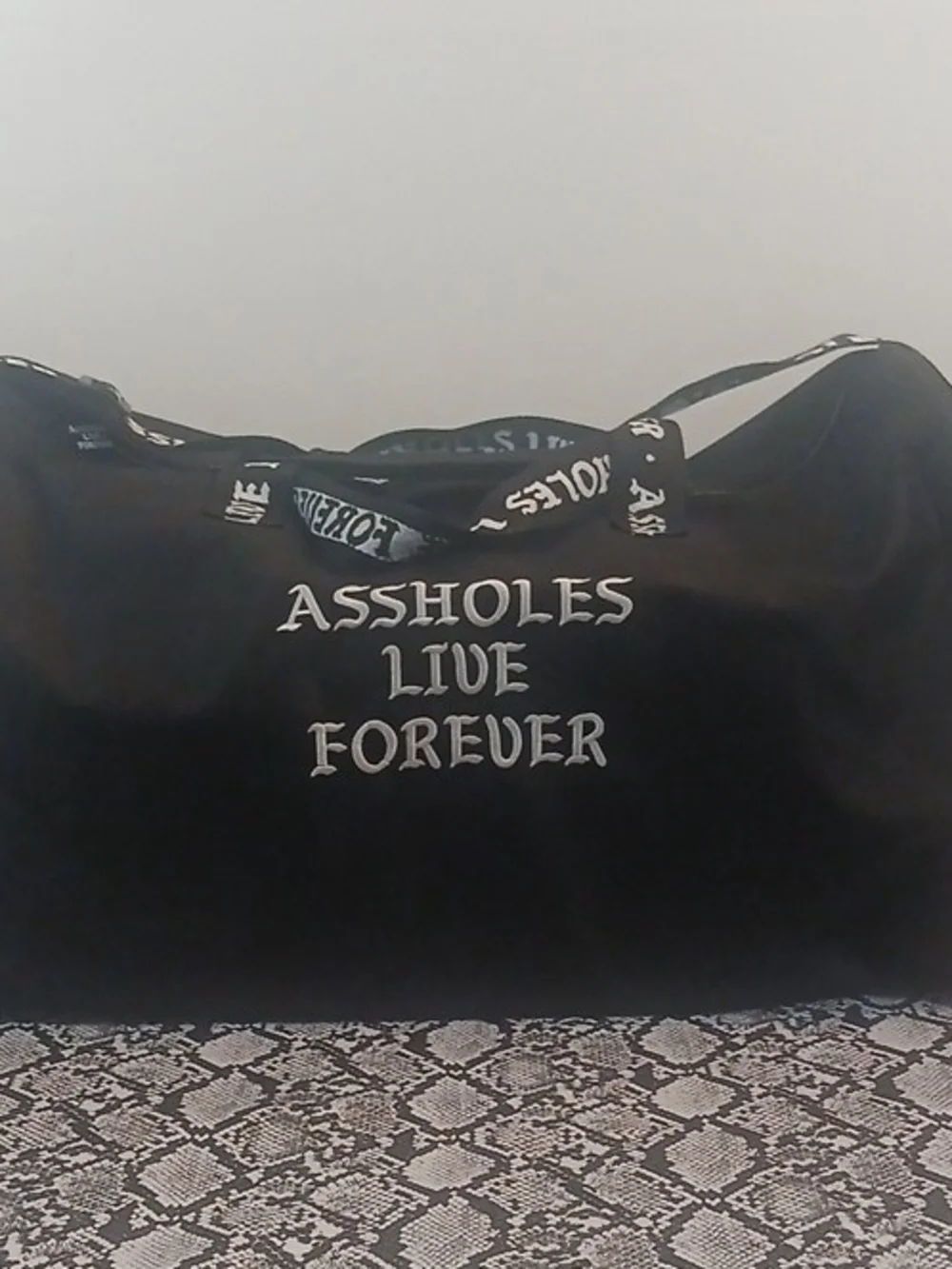 Black Men's Duffel Bag with 'Emotional Baggage' Embroidered Script